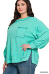 Brushed Hacci Pocket Sweater in Turquoise (REG/PLUS)