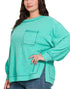 Brushed Hacci Pocket Sweater in Turquoise (REG/PLUS)