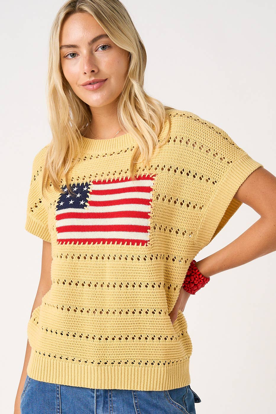 Flag Patch Summer Sweater in Yellow (REG)