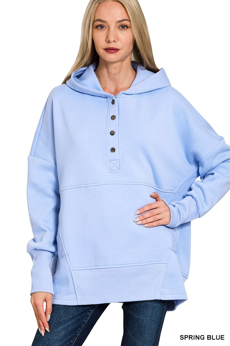Half Button Fleece Hoodie in Spring Blue (REG)