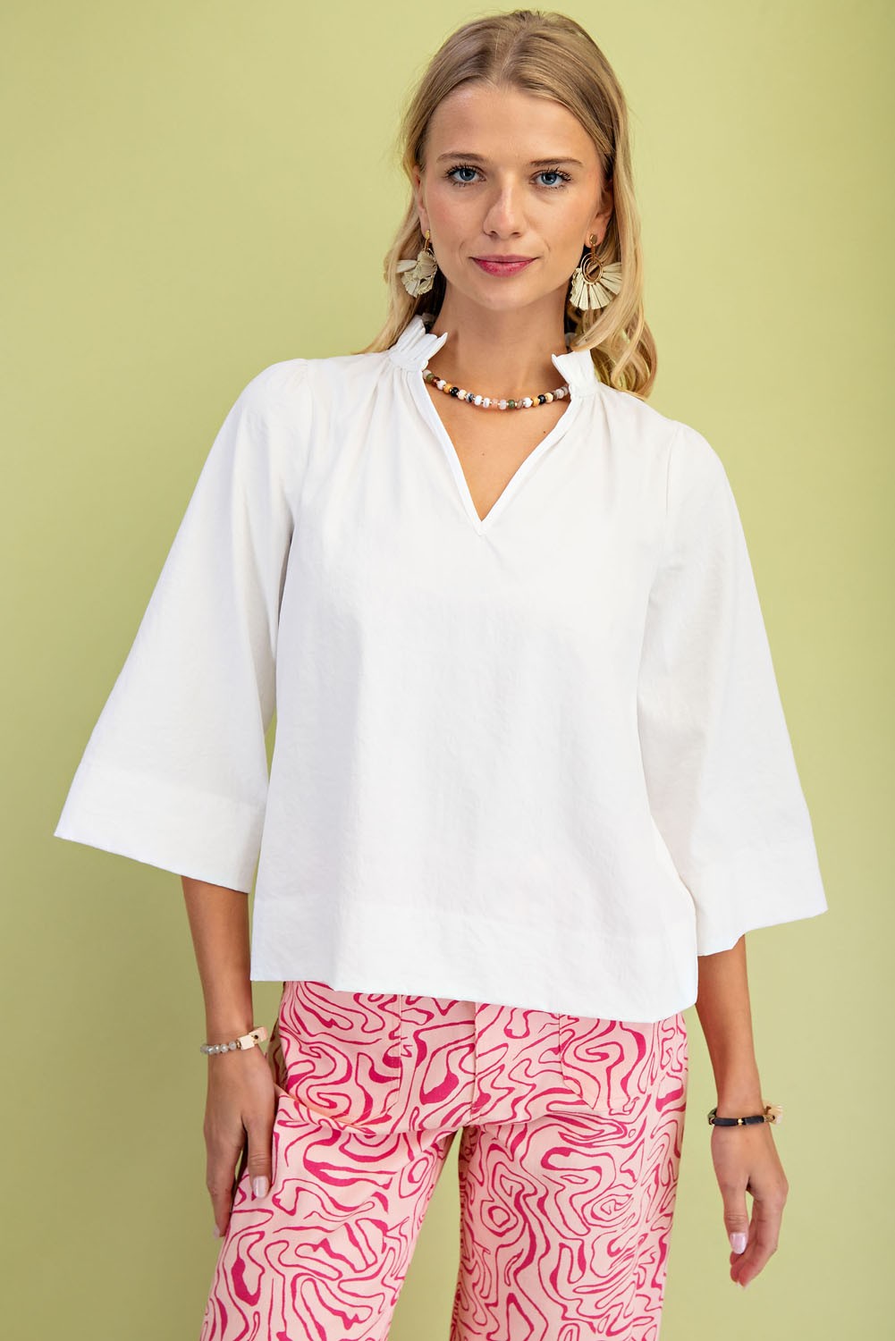 Ruffle Neck Blouse Top in White (REG)