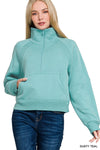 Zenana Half Zip Pullover in Dusty Teal (REG)