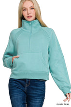 Zenana Half Zip Pullover in Dusty Teal (REG)