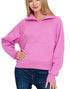 Zenana Half Zip Pullover in Bright Mauve (REG)