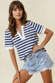 Navy Striped V-Neck Top (REG)