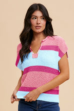 Notched Color Block Sweater in Candy Pink (REG)