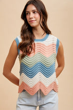 Wavy Pointelle Sweater in Apricot/Denim (REG)
