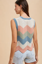 Wavy Pointelle Sweater in Apricot/Denim (REG)