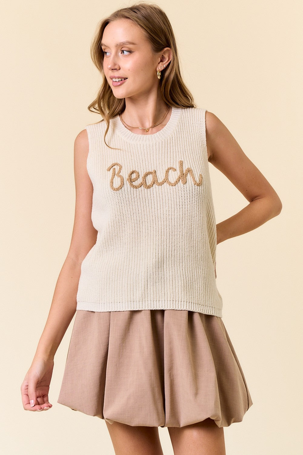 Beach Sweater Tank Top in Off White (REG)