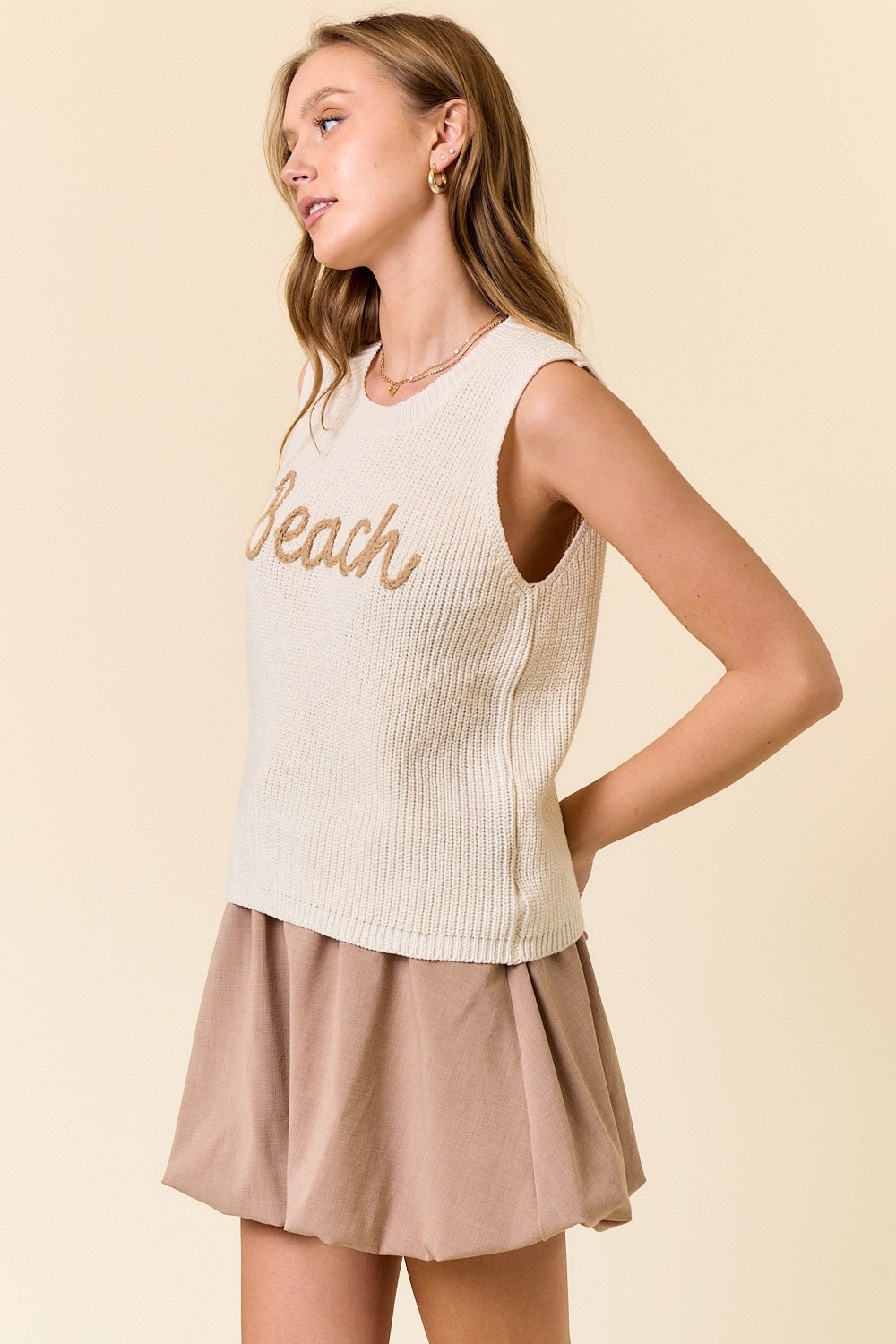 Beach Sweater Tank Top in Off White (REG)