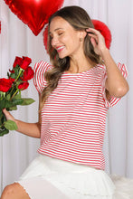 Double Flutter Striped Top in Red (REG)
