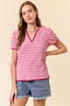 Dainty Striped V-Neck Top in Pink (REG)