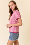 Dainty Striped V-Neck Top in Pink (REG)