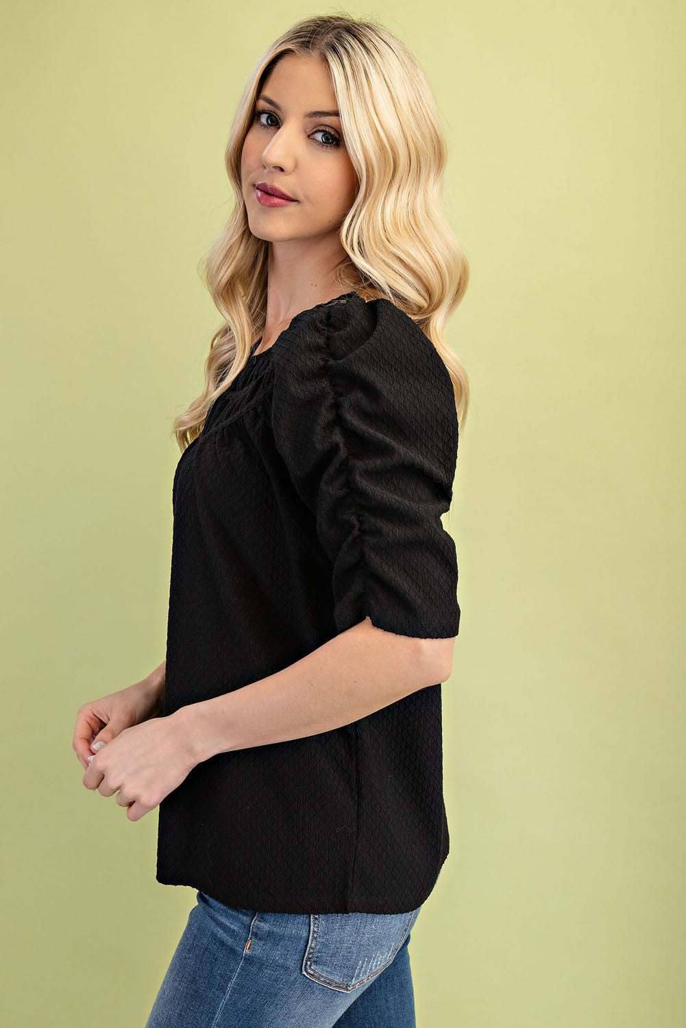 Addley Textured Blouse Top in Black (REG)