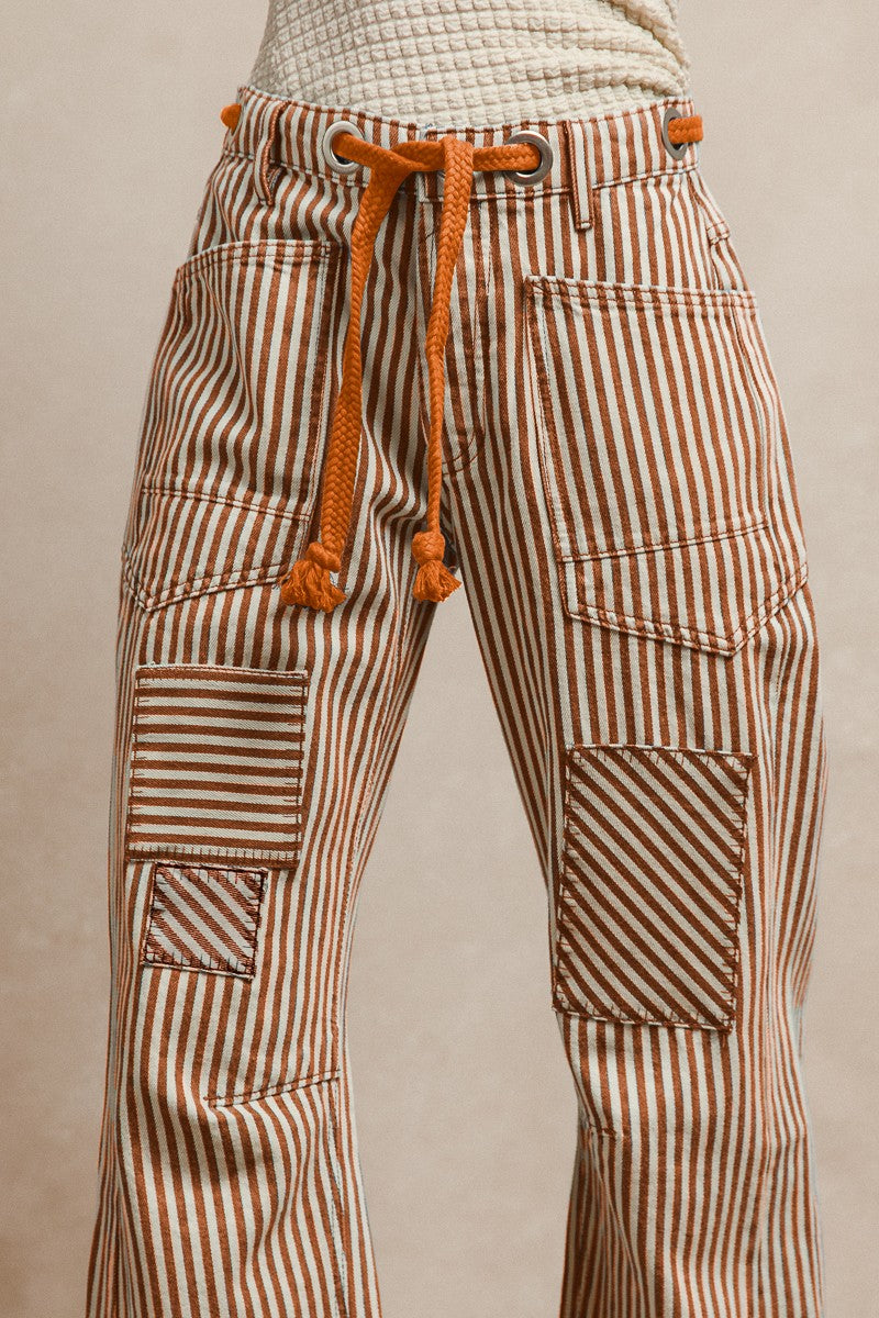 Striped Twill Barrel Pants in Rust (REG)