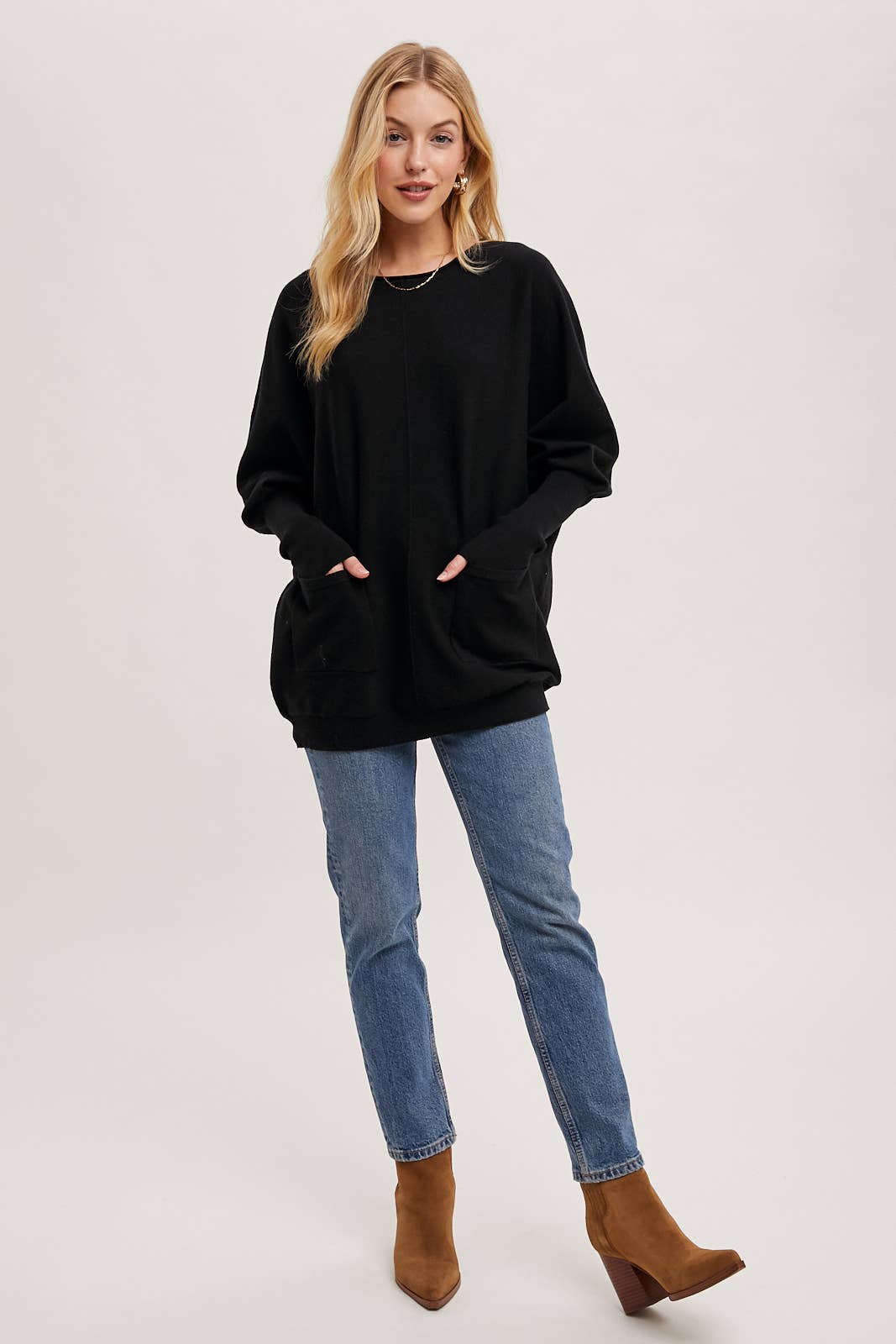 Dolman Tunic Sweater in Black (REG)