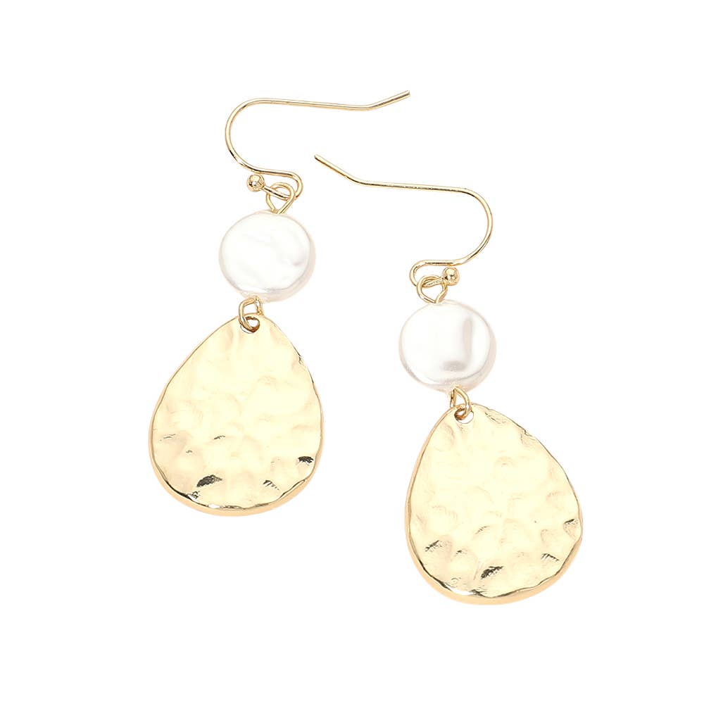 Hammered Pearl Teardrop Earrings