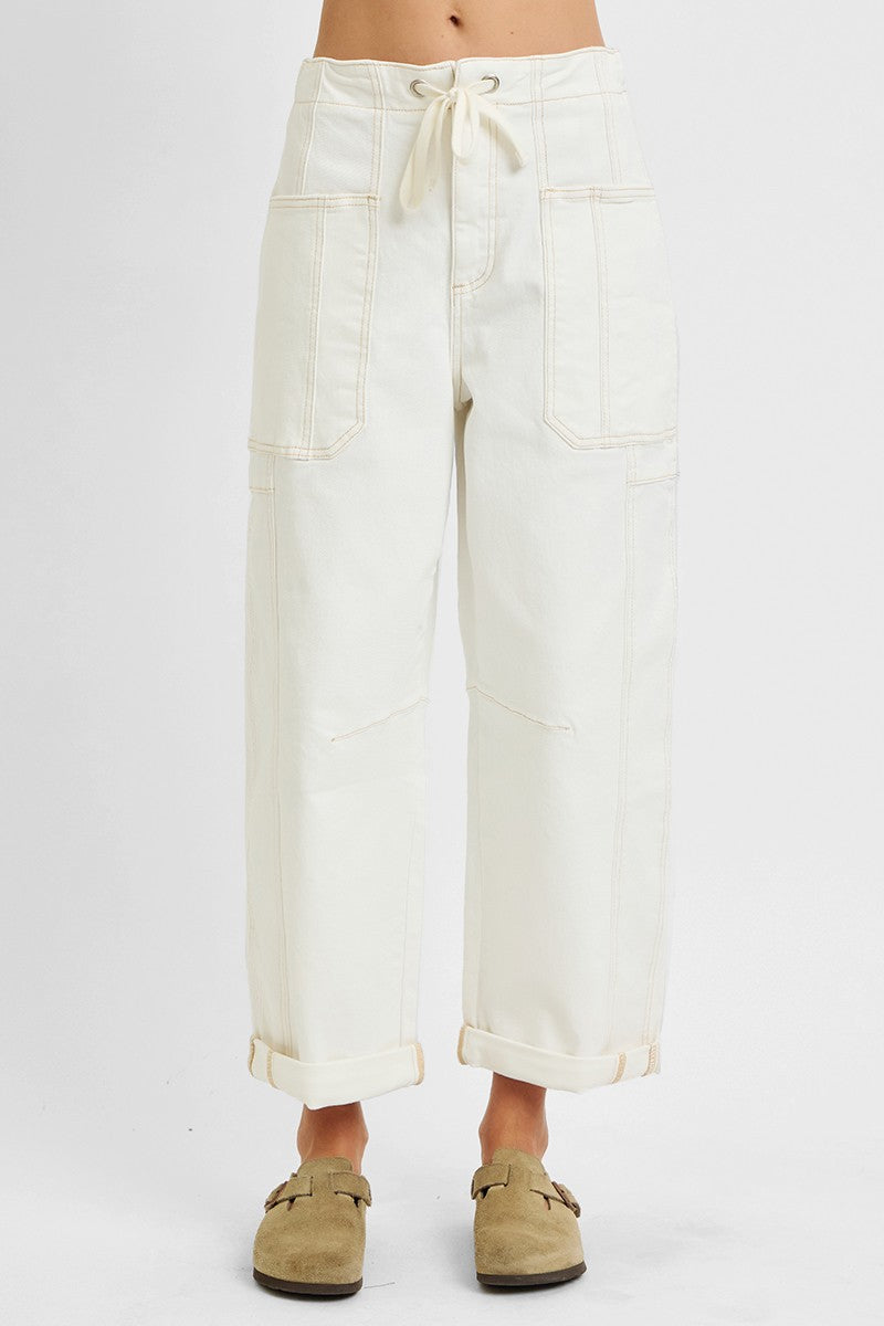 Risen Cream Cargo Barrel Jeans (REG)