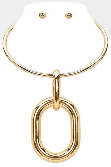 Oversized Metal Oval Necklace