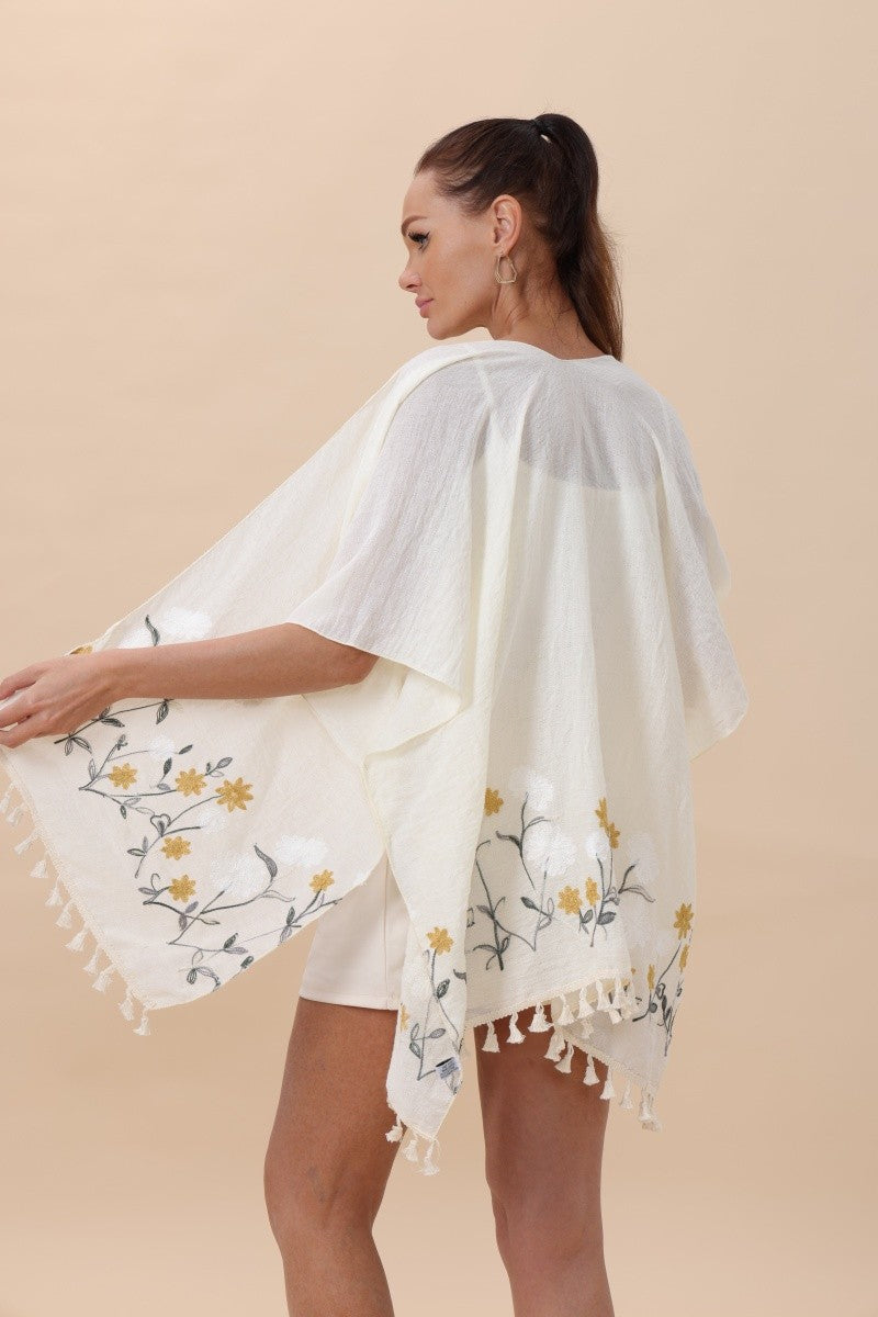 Ivory Floral Embroidered Tassel Kimono (REG)