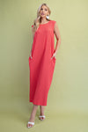 Textured Midi Dress in Coral (REG)