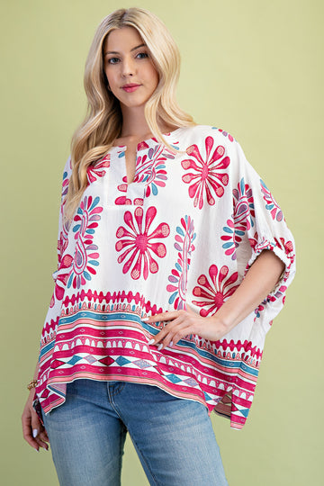 Fun Flower Dolman Top in Berry (REG)