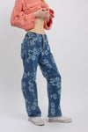 Flower Printed Barrel Jeans (REG)