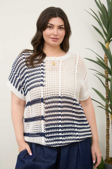 Blocked Stripe Summer Sweater (PLUS)