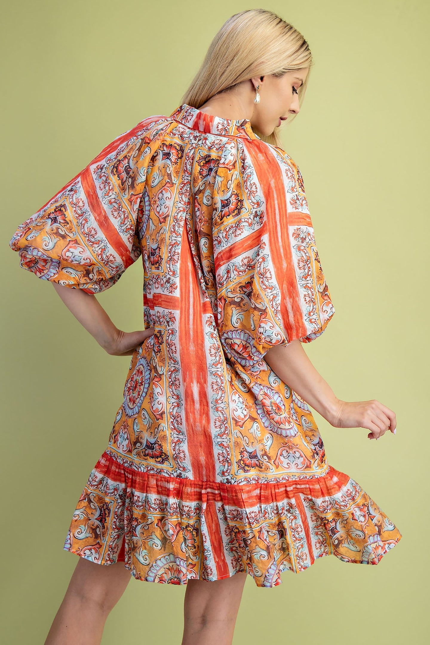 Scarf Print Shirt Dress in Orange (REG)