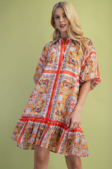 Scarf Print Shirt Dress in Orange (REG)