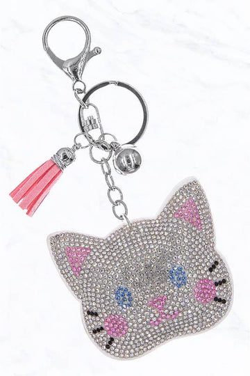 Glittering Cat Head Keychain