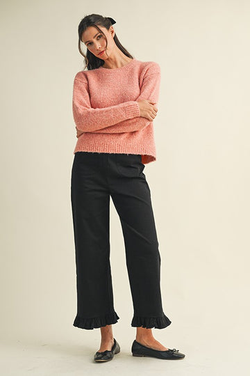 Ruffle Hem Crop Pants in Black (REG)