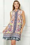 Placement Print Shirt Dress in Navy (REG)