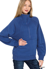 Half Zip Fleece Pullover Top in Lt Navy (REG)