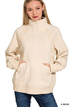 Half Zip Fleece Pullover Top in Beige (REG)