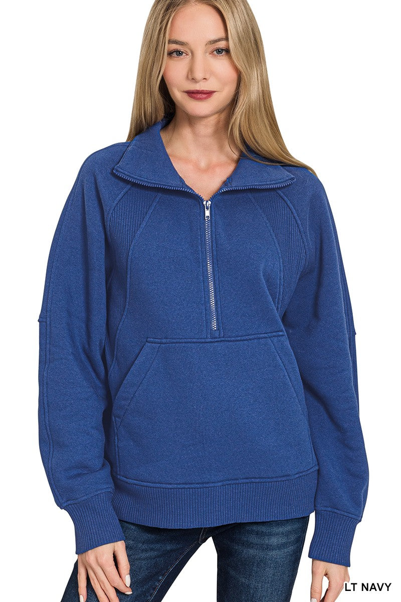 Half Zip Fleece Pullover Top in Lt Navy (REG)