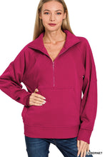 Half Zip Fleece Pullover Top in Cabernet (REG)