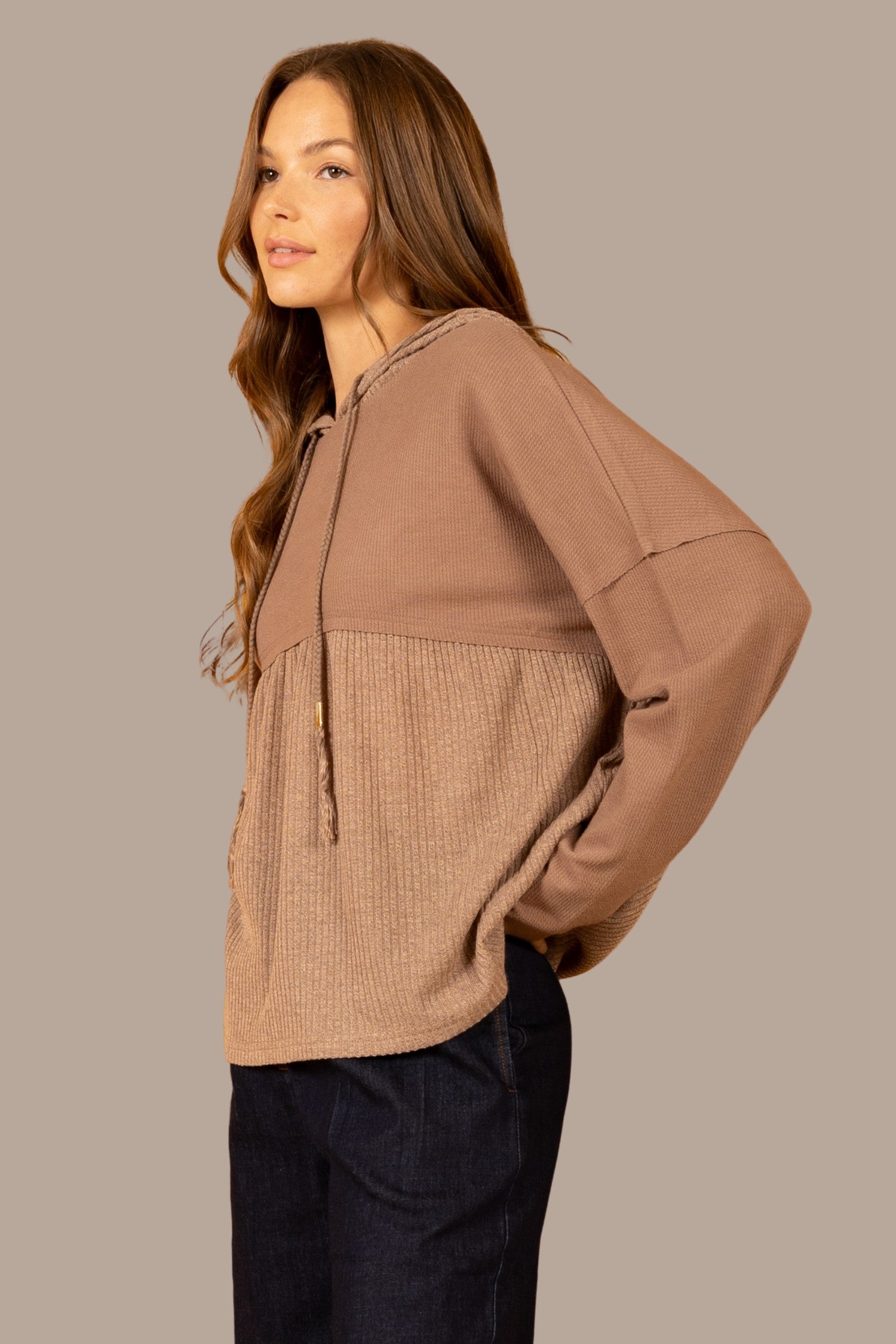 Mocha Hooded Babydoll Top (REG)