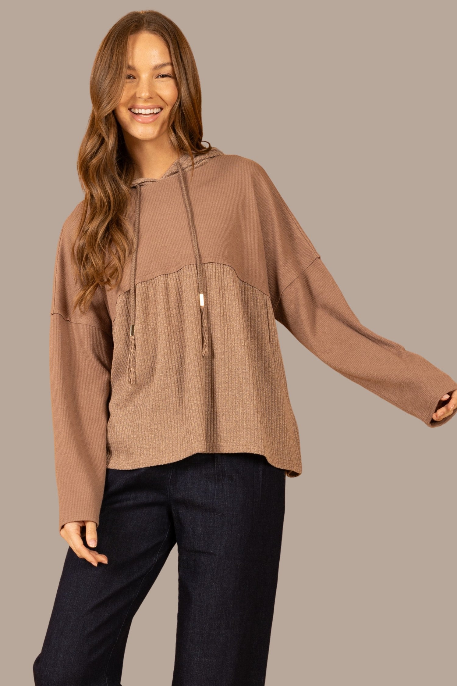 Mocha Hooded Babydoll Top (REG)