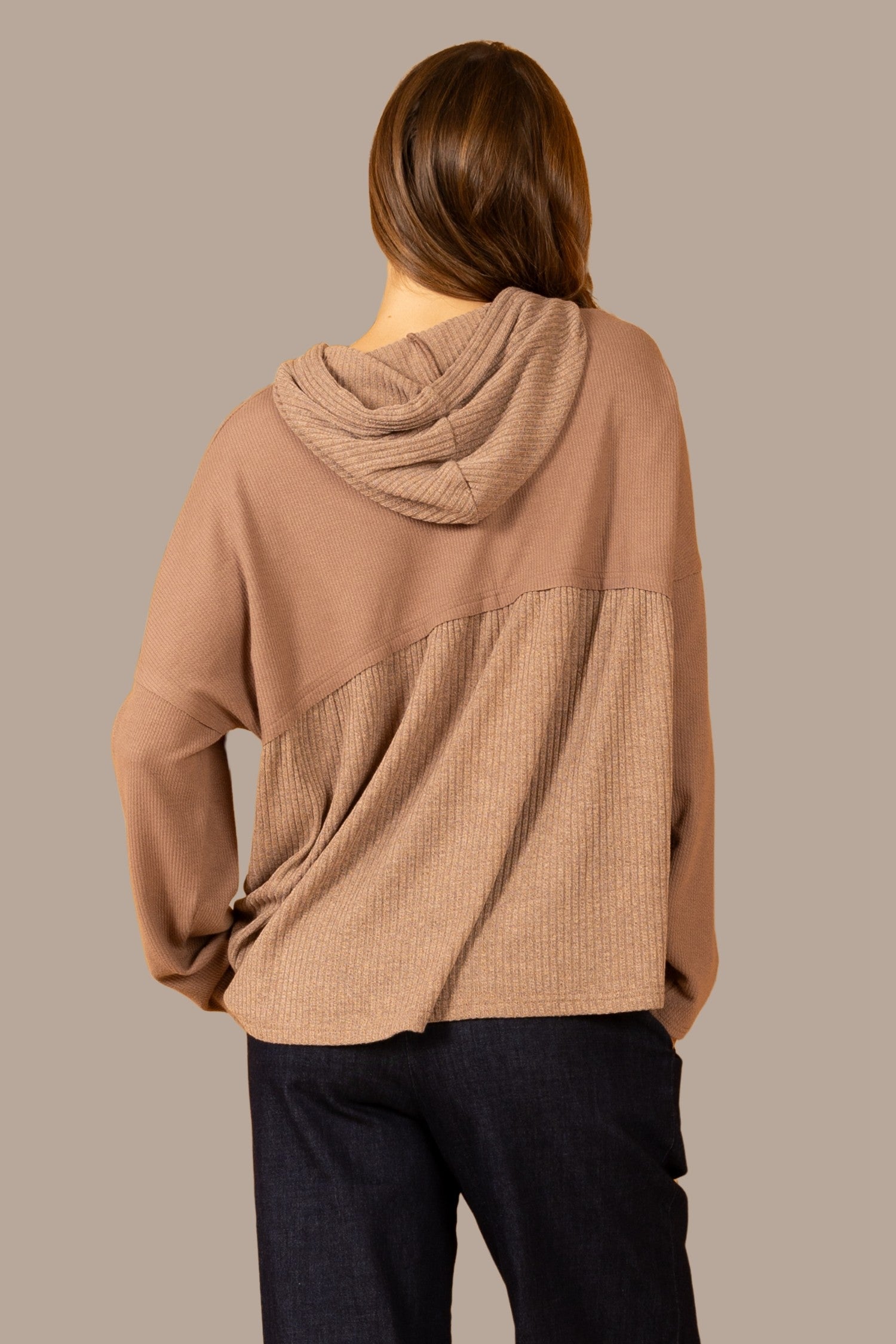 Mocha Hooded Babydoll Top (REG)