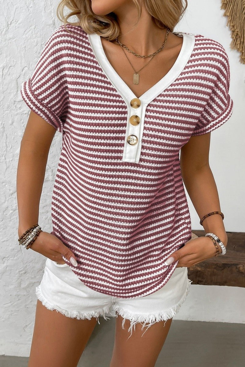 Summer Chic Striped Top in Burgundy (REG/PLUS)