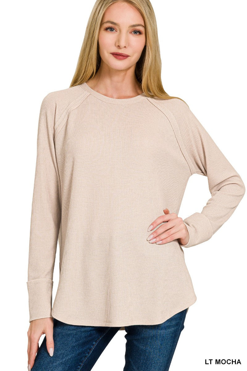Mini Waffle Long Sleeve Top in Lt Mocha (REG)