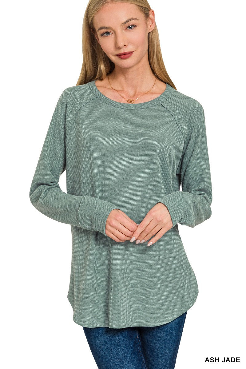 Mini Waffle Long Sleeve Top in Ash Jade (REG)
