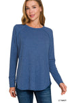Classic Waffle Knit Top in Lt Navy (REG/PLUS)