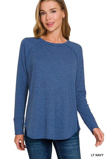 Classic Waffle Knit Top in Lt Navy (REG/PLUS)