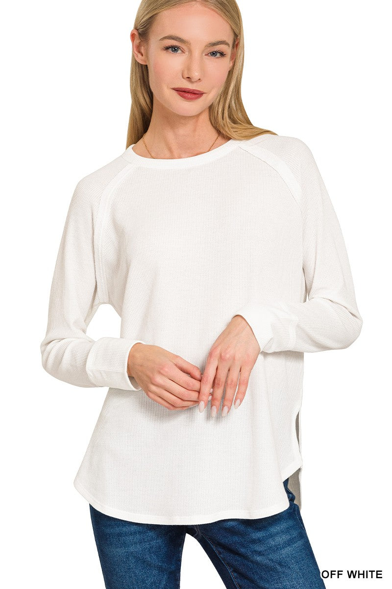 Mini Waffle Long Sleeve Top in Off White (REG/PLUS)