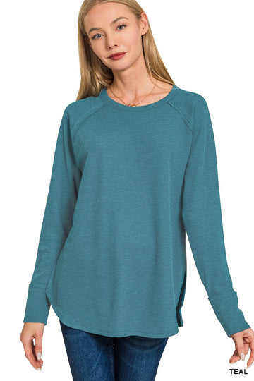 Classic Waffle Knit Top in Teal (REG/PLUS)