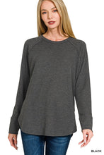 Mini Waffle Long Sleeve Top in Black (REG/PLUS)