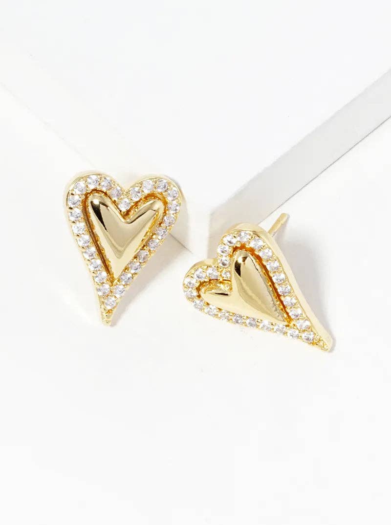 18K Dipped CZ Border Heart Earrings