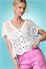 White Open-Knit Floral Cardigan Top (REG)